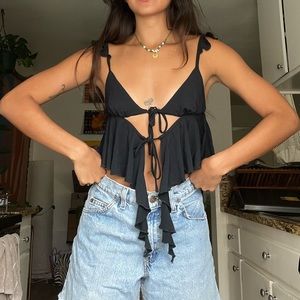 Verge Girl Black Ruffle Tie Tank Top